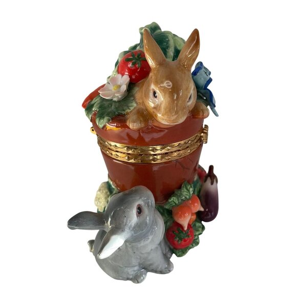 Decorative Ceramic Easter Rabbit Trinket Box 8" x 6" Vegetables Happy Easter Rib - Picture 2 of 13